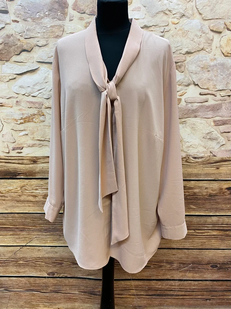 Vintage Schluppenbluse Nude Damen Gr. XL – Elegante Bluse mit Schleife