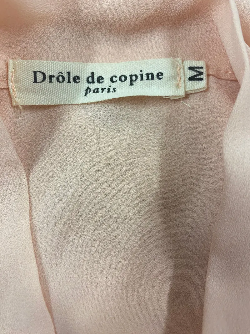 Vintage Schluppenbluse 1980er Puderrosa mit Perlenmanschetten – Größe M