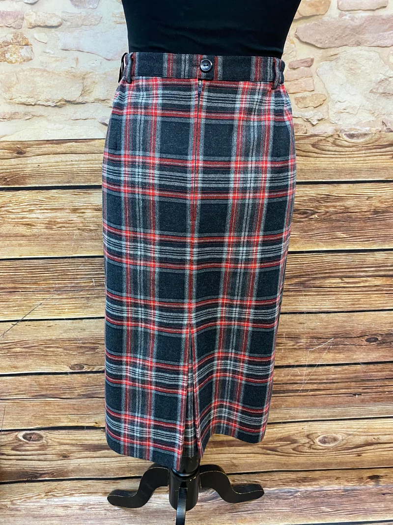 Vintage Karo Rock schwarz rot Größe 44 – klassischer 70er Jahre Stil
