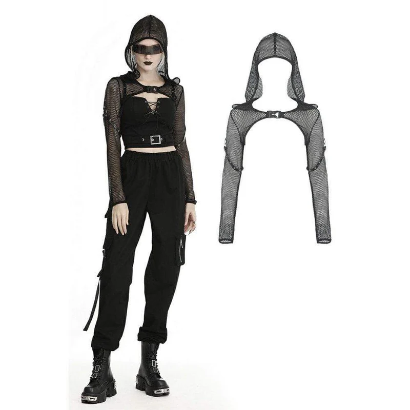 Gothic Fishnet Mesh Hooded Capes für Damen