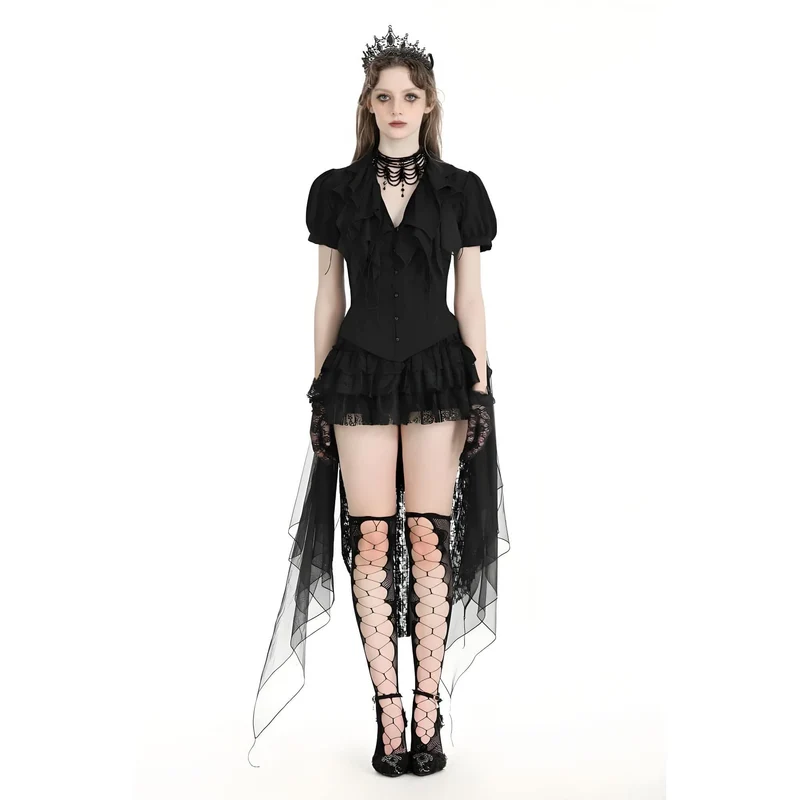Gothic-Bluse mit tiefem Ausschnitt und Puffärmeln für Damen
