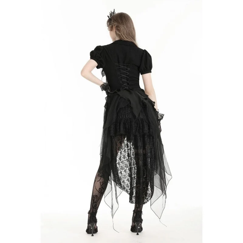Gothic-Bluse mit tiefem Ausschnitt und Puffärmeln für Damen