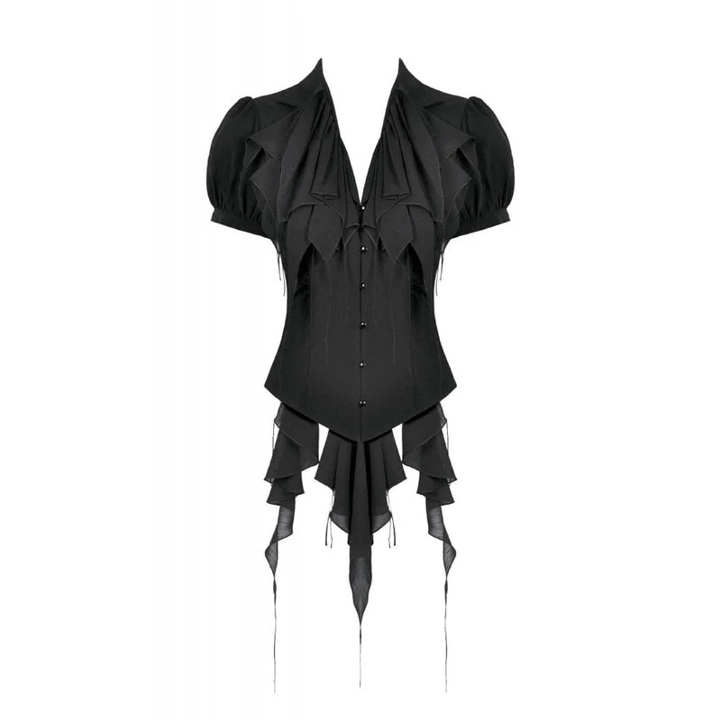 Gothic-Bluse mit tiefem Ausschnitt und Puffärmeln für Damen