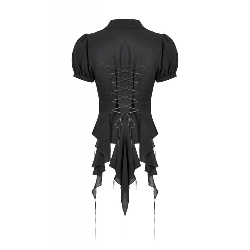 Gothic-Bluse mit tiefem Ausschnitt und Puffärmeln für Damen