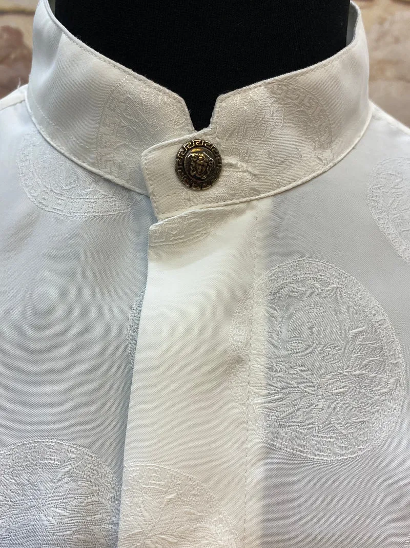 Elegantes Vintage-Hemd mit Ornament-Muster und Stehkragen– Cremeweiß, Gr. 41
