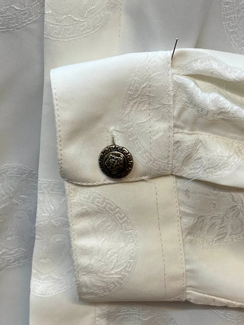 Elegantes Vintage-Hemd mit Ornament-Muster und Stehkragen– Cremeweiß, Gr. 41