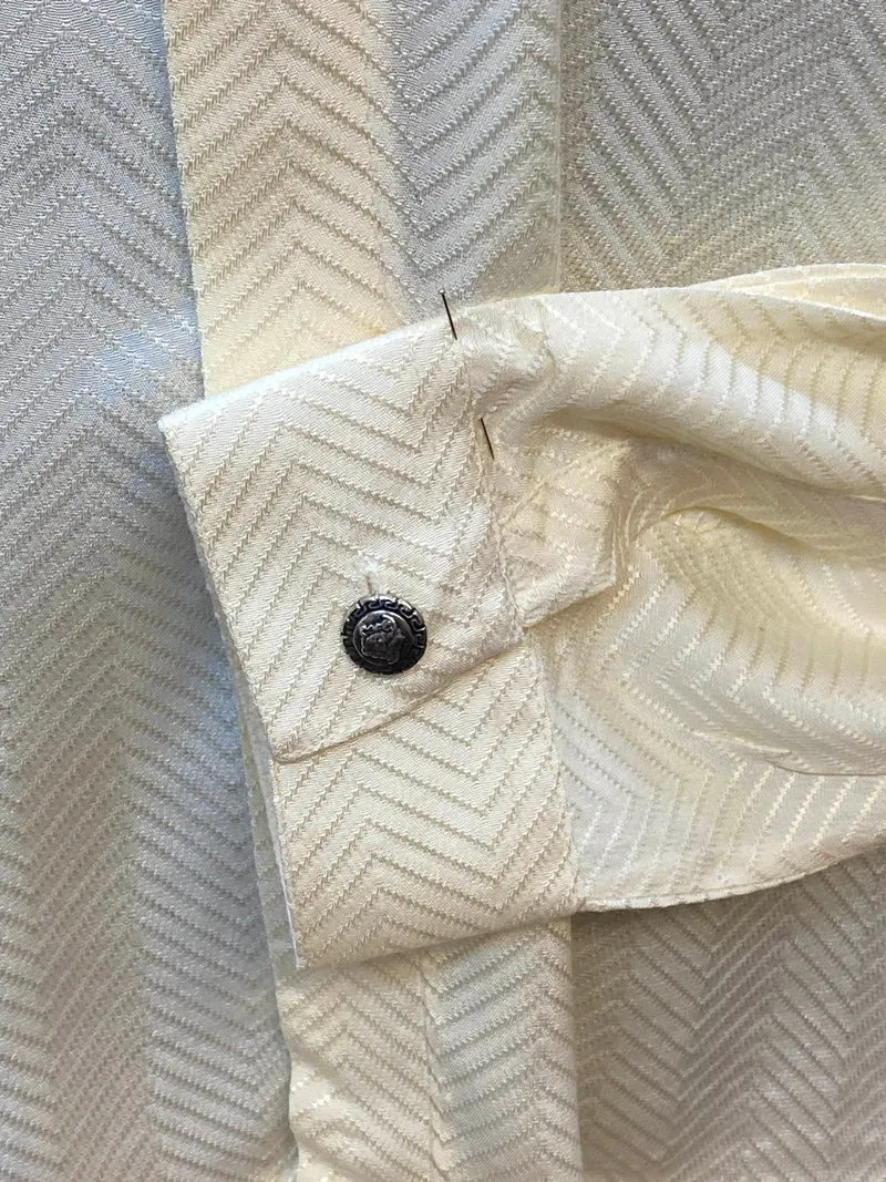 Elegantes Vintage-Hemd mit Stehkragen – Creme, Gr. 43
