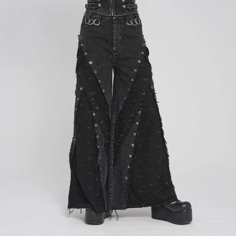 Punk-Hosen für Damen mit Ösen, Lagenlook und Rissen