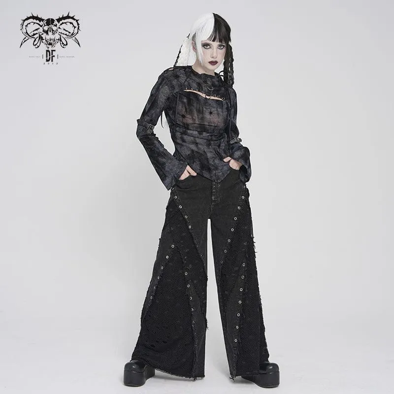 Punk-Hosen für Damen mit Ösen, Lagenlook und Rissen
