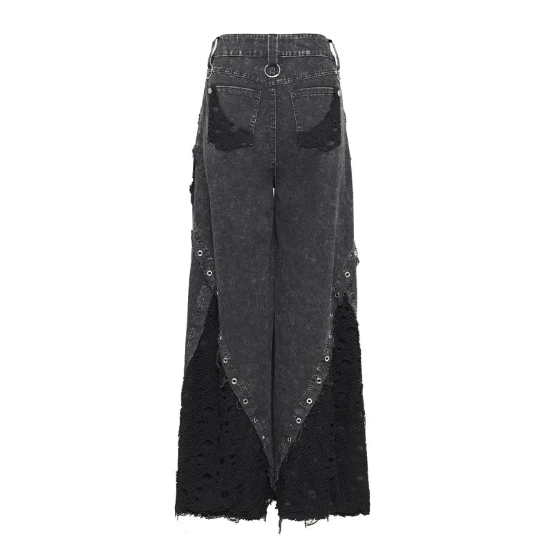 Punk-Hosen für Damen mit Ösen, Lagenlook und Rissen
