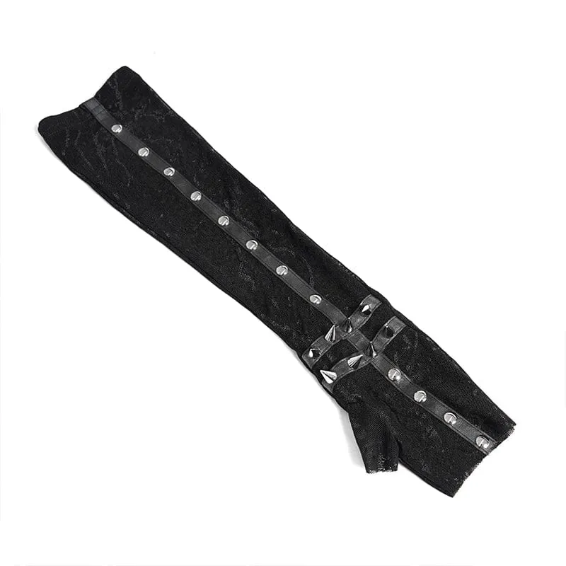 Damen-Handschuhe aus bedrucktem Mesh mit Punk-Nieten