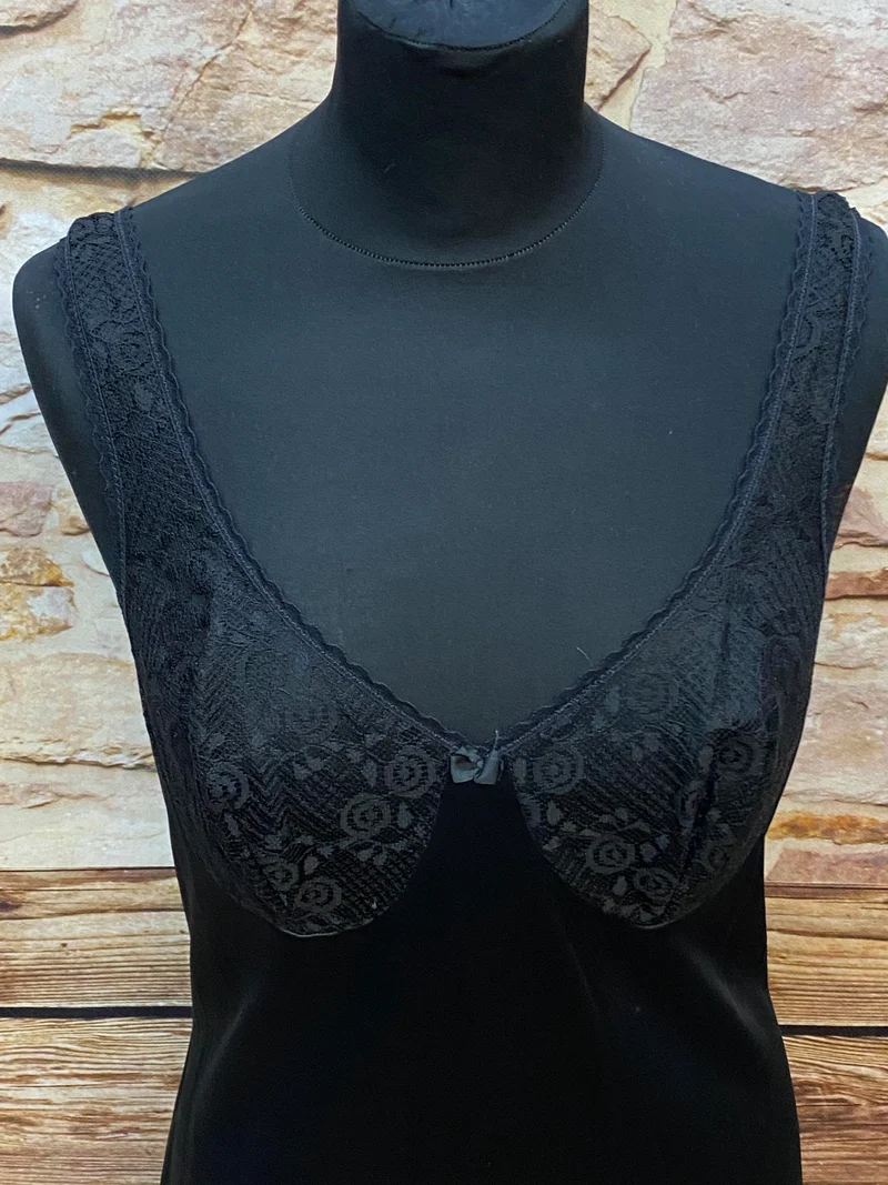 Vintage-Unterkleid mit Spitze – Klassisch Schwarz, Gr.38