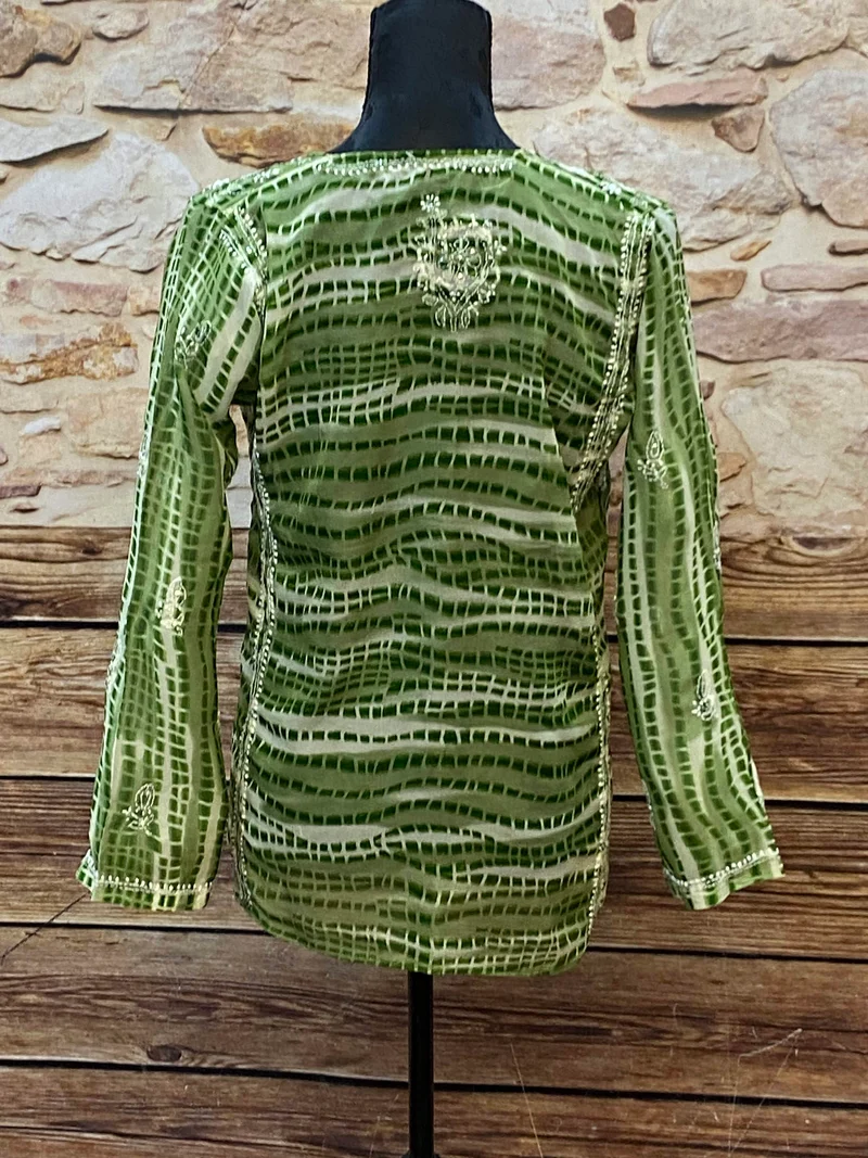 Vintage Tunika Grün Damen Gr. M–L – Bestickte Boho Bluse mit V-Ausschnitt