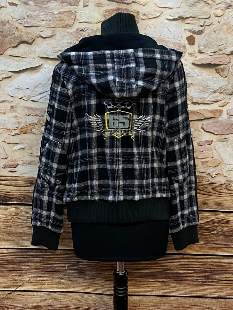 Klassische karierte Vintage-Jacke mit Kapuze – Größe XS