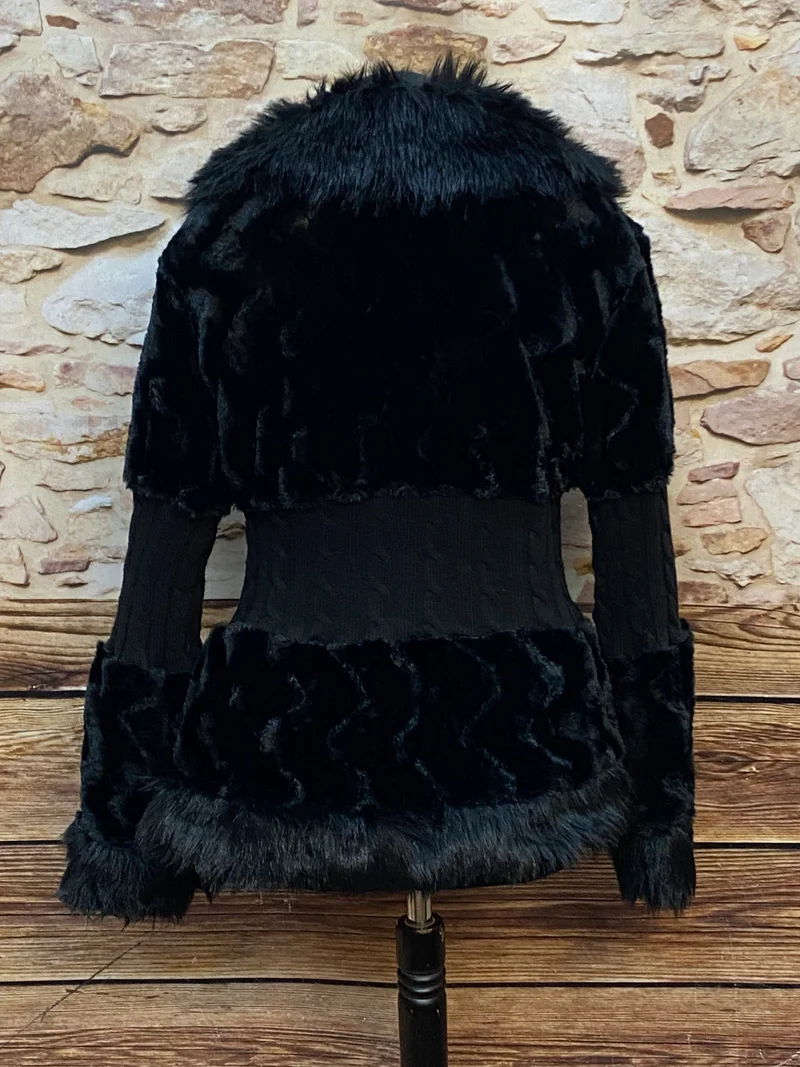 Schwarze Teddyjacke im Vintage-Stil, Gr.M (38)