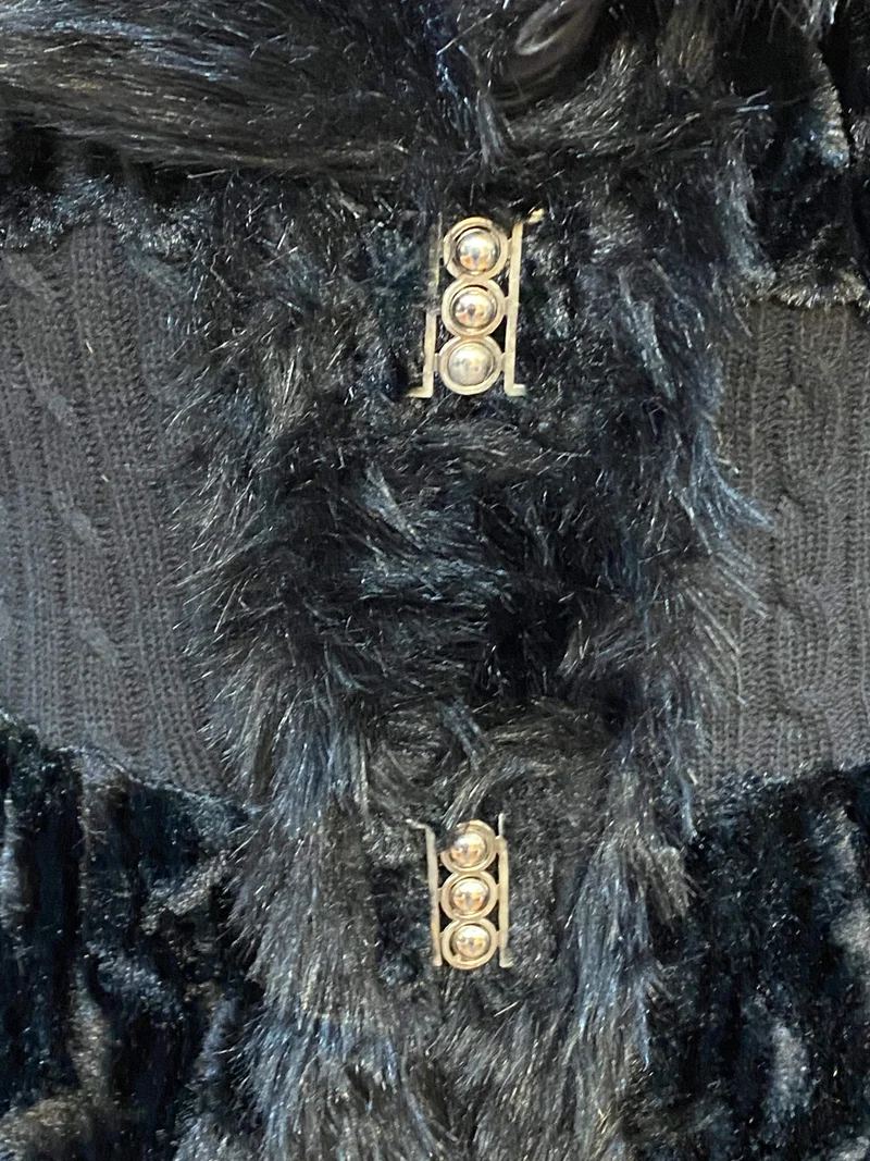 Schwarze Teddyjacke im Vintage-Stil, Gr.M (38)