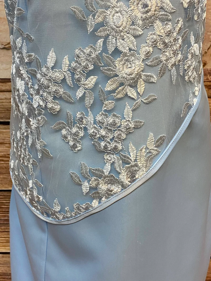 Vintage Cocktailkleid hellblau Stickerei floral Gr.