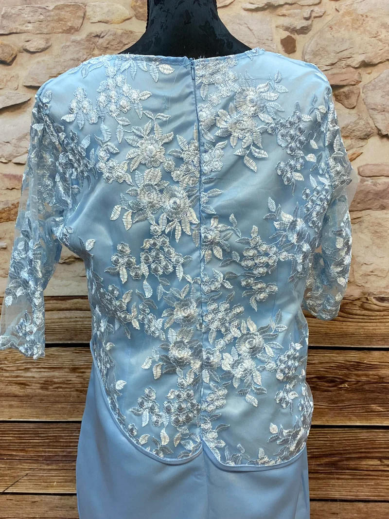 Vintage Cocktailkleid hellblau Stickerei floral Gr.
