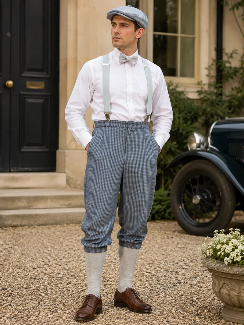 Kariertes Knickerbocker Hosen-Set Herren Gr. 50 – 4-teilig