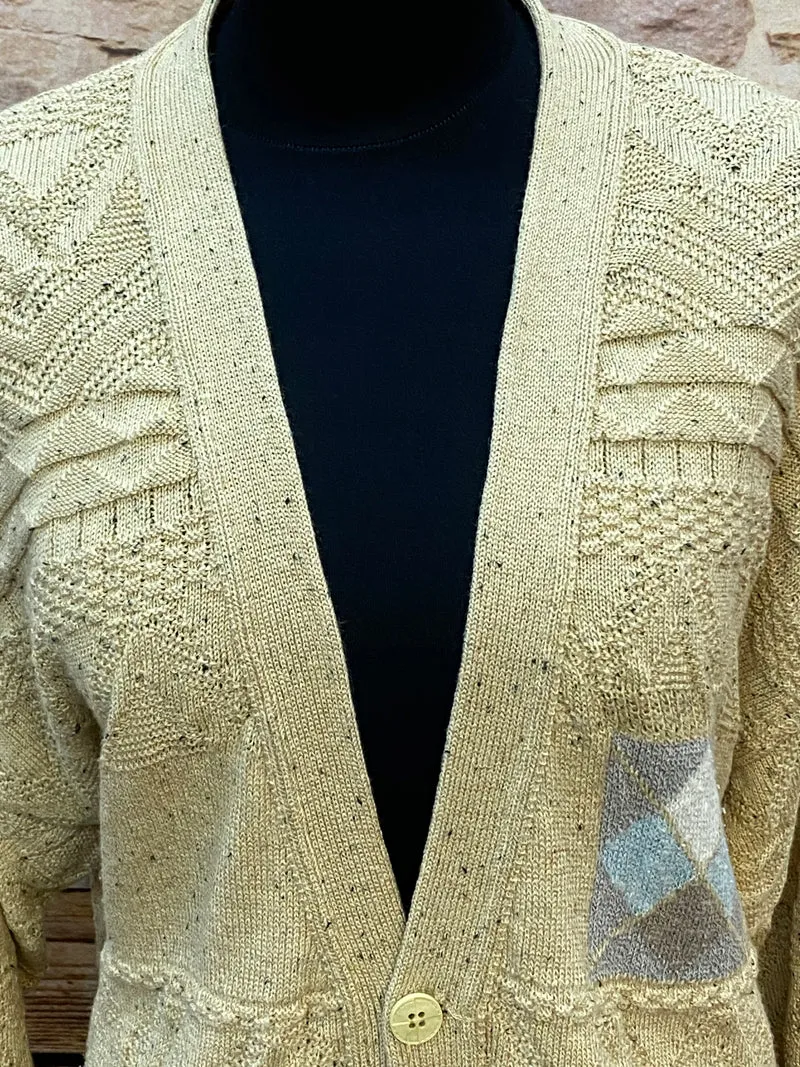 Vintage 80er Herren Strickjacke Beige XL – Strukturstrick Cardigan True Vintage