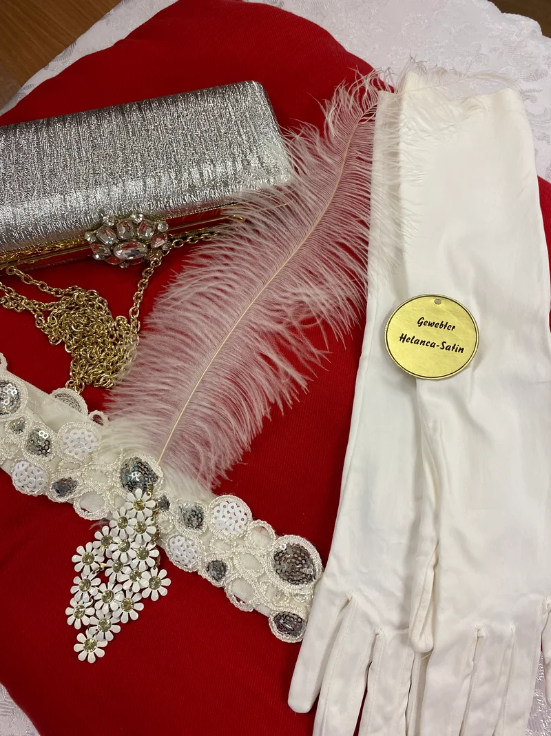 20er Jahre Damen Set Accessoires weiß/silber