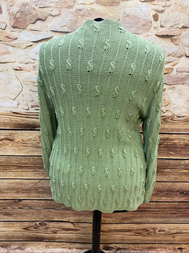 Vintage Strickjacke in Hellgrün mit Edelweiß-Stickerei – Größe 46