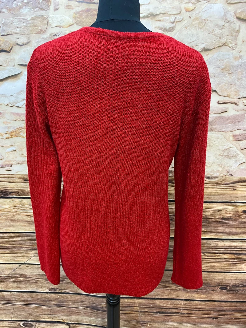 Vintage-Strickjacke Rot mit Blumenstickerei – Gr. 40