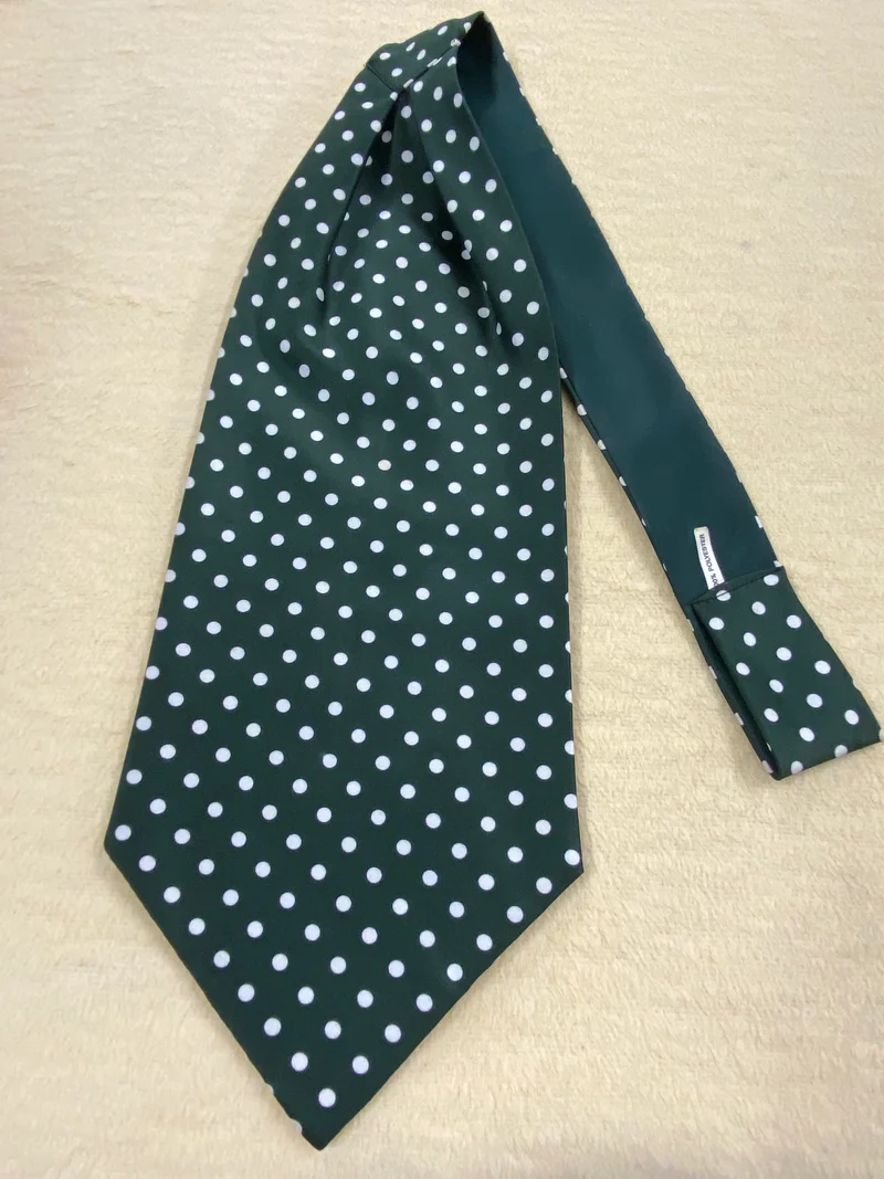 Vintage Ascot Schal Dunkelgrün mit Punkten – Retro Schalkrawatte Herren