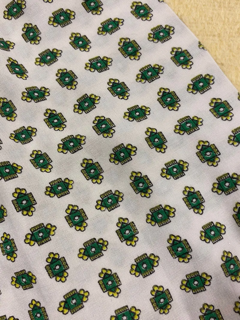 Vintage Ascot Krawatte Weiß Grün Gemustert – Retro Schalkrawatte Herren