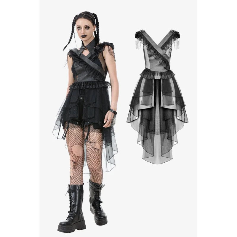 Punk-Mehrschicht-Netzkleid mit V-Ausschnitt für Damen