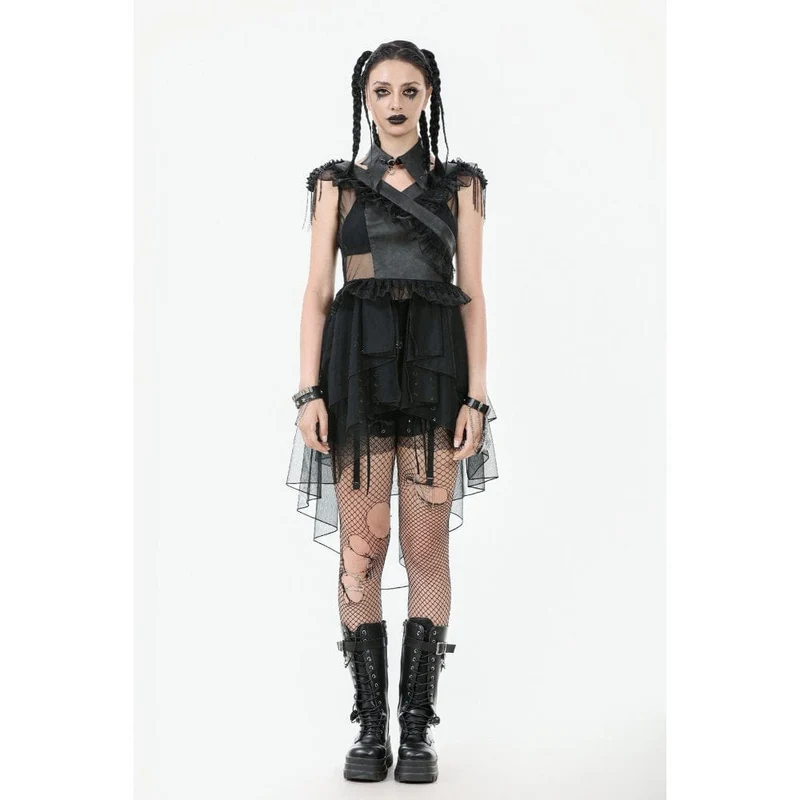 Punk-Mehrschicht-Netzkleid mit V-Ausschnitt für Damen