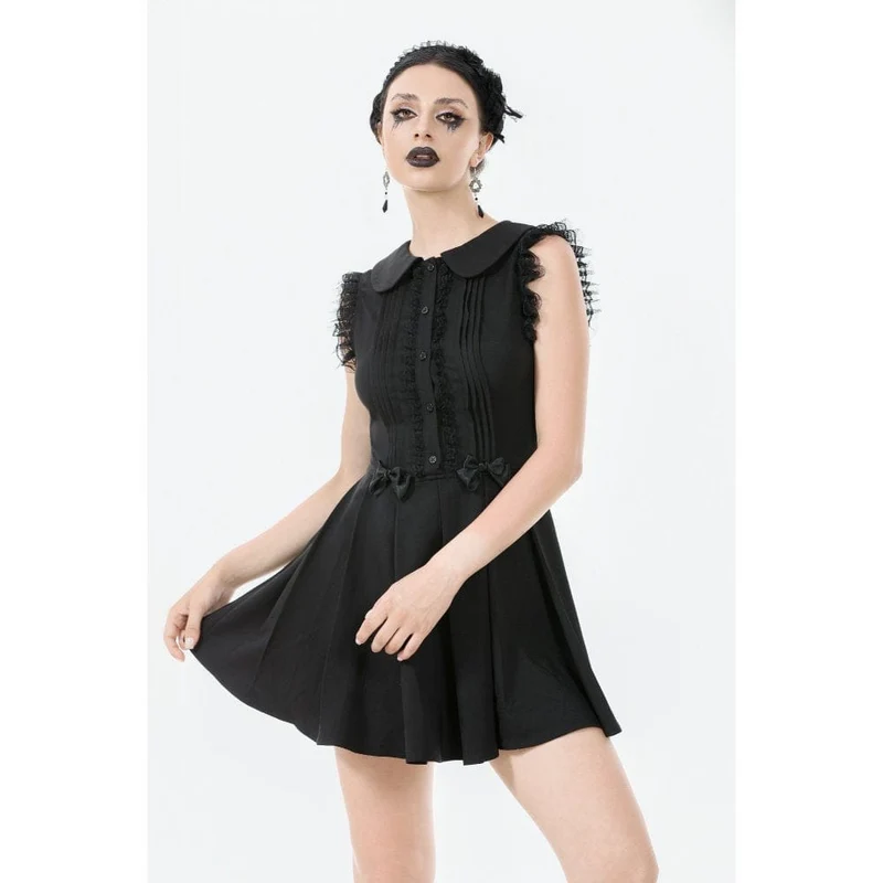 Gothic-Kleid mit Schleife, Falten und ärmellos für Damen, Abschlusskleid