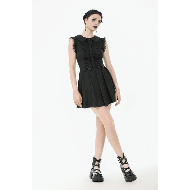 Gothic-Kleid mit Schleife, Falten und ärmellos für Damen, Abschlusskleid