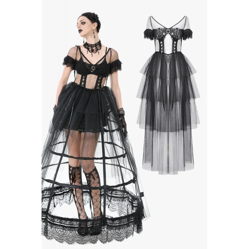 Gothic-Mehrschichtkleid aus transparentem Netzstoff für Damen