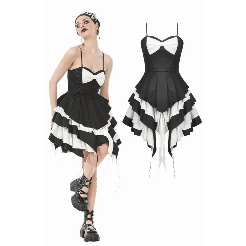 Gothic Lolita Slip-Kleid mit Schleife in Kontrastfarbe für Damen
