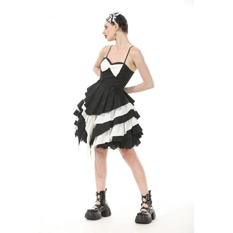 Gothic Lolita Slip-Kleid mit Schleife in Kontrastfarbe für Damen
