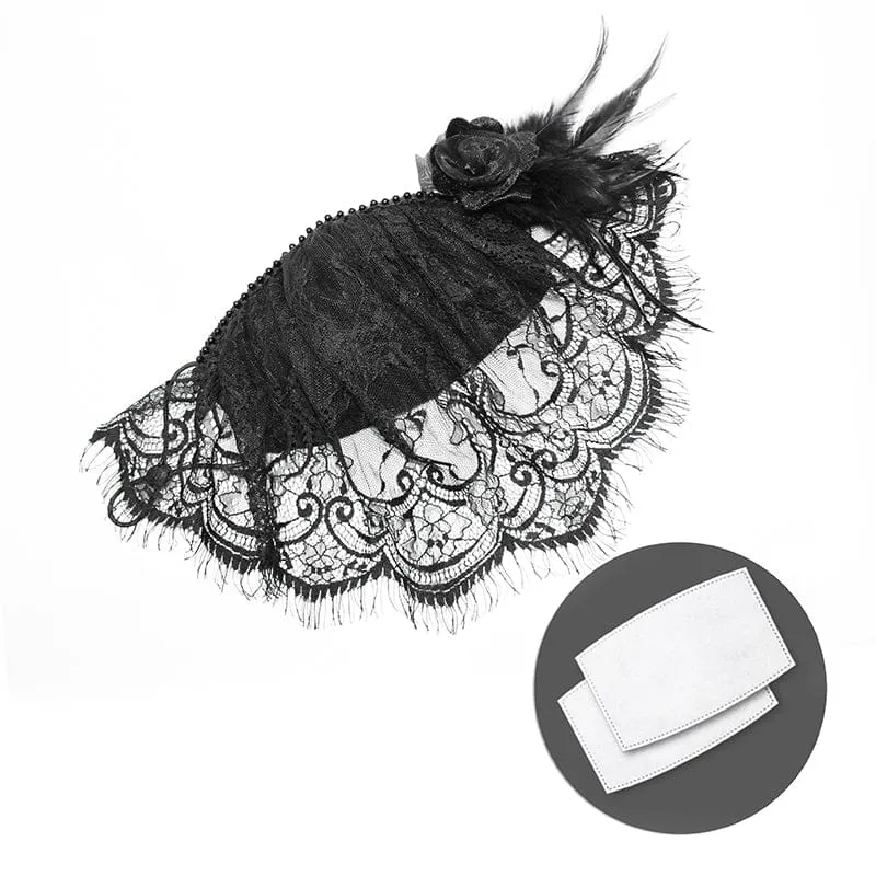 Gothic-Spitzenschleier für Damen mit Rosen- und Federaccessoire