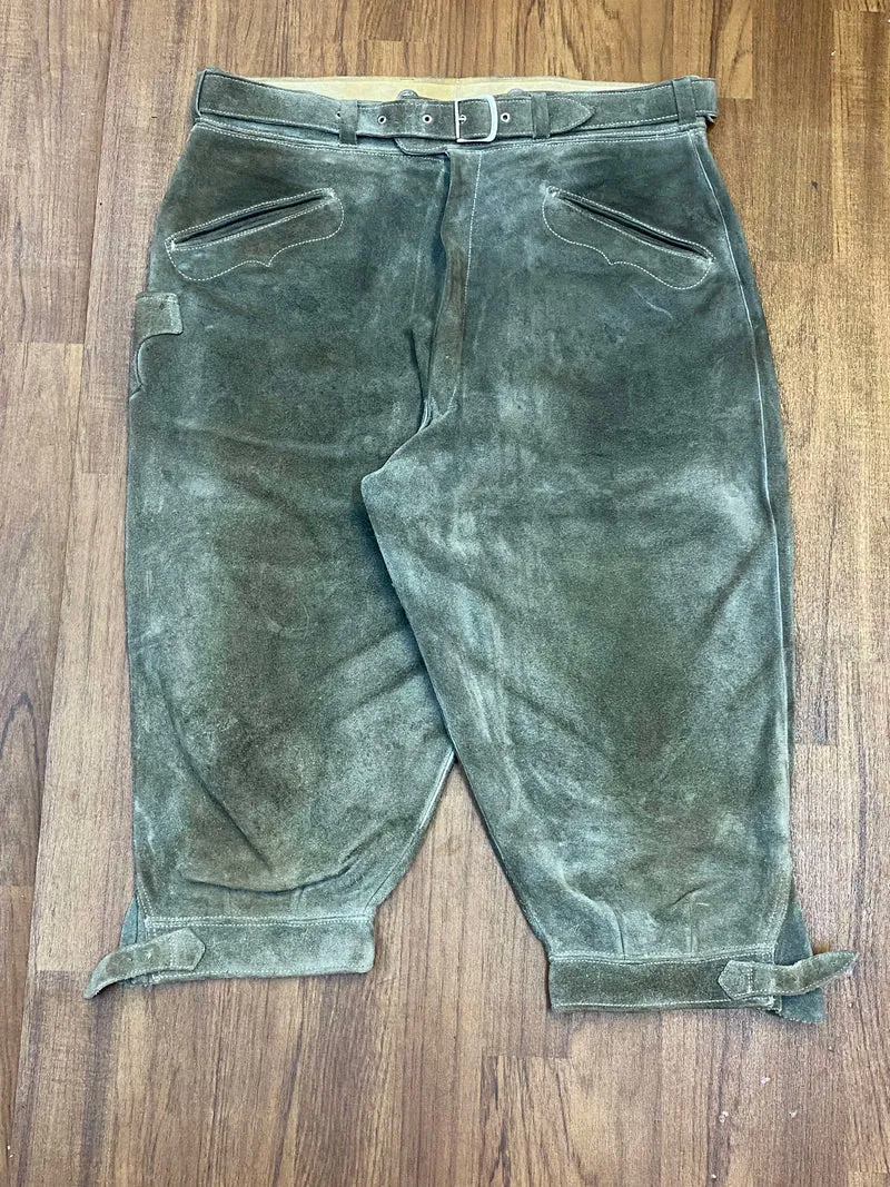 Vintage Lederhose Herren Kniebund Gr. 50 – grau echte Trachtenhose
