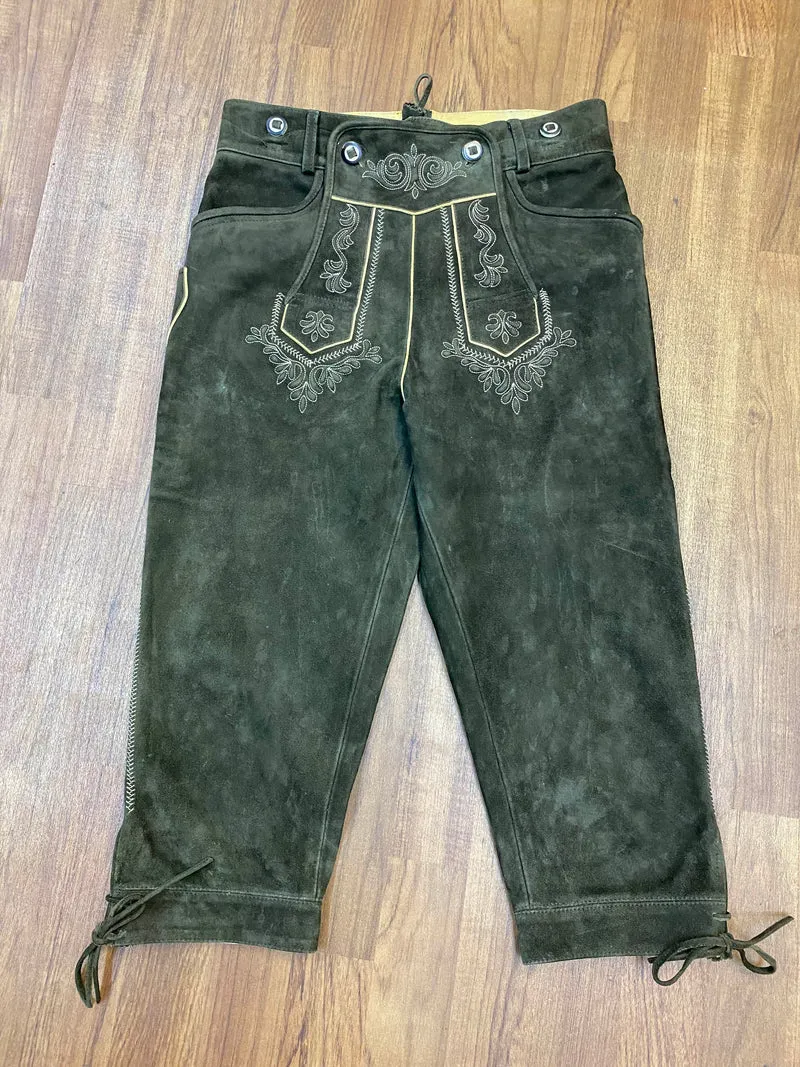 Vintage Lederhose Herren Kniebund Gr. ca. 50 – Distler dunkelbraun Trachtenhose mit Stickerei