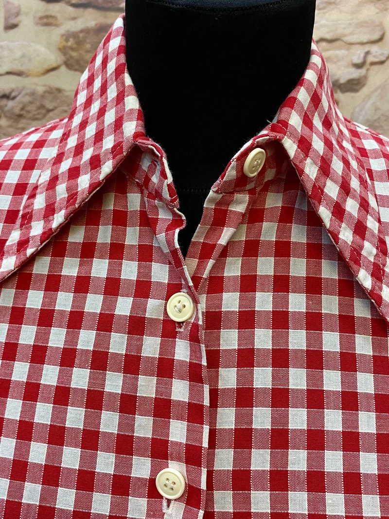 Vintage Trachtenbluse rot weiß kariert von Becker Gr. 38