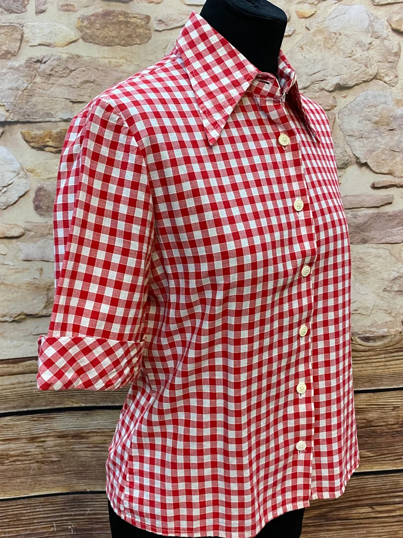 Vintage Trachtenbluse rot weiß kariert von Becker Gr. 38