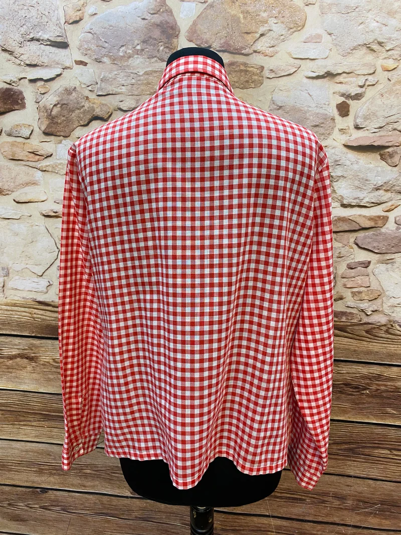 Vintage Trachtenbluse rot weiß kariert Gr. 42