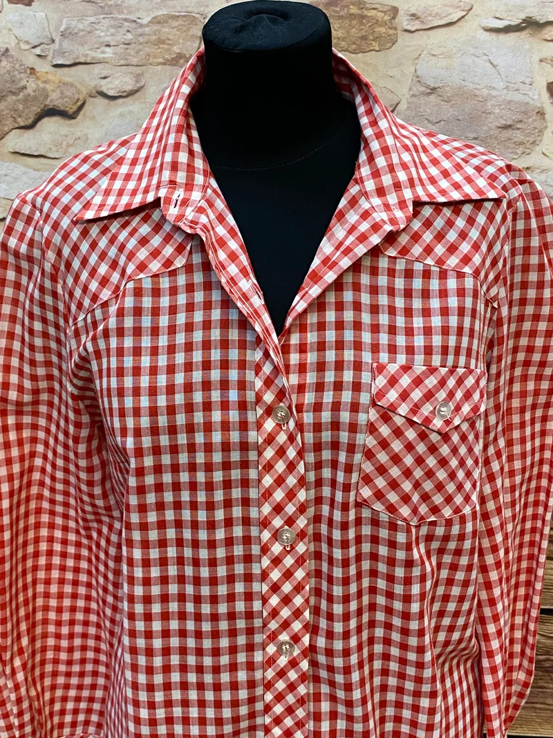 Vintage Trachtenbluse rot weiß kariert Gr. 44