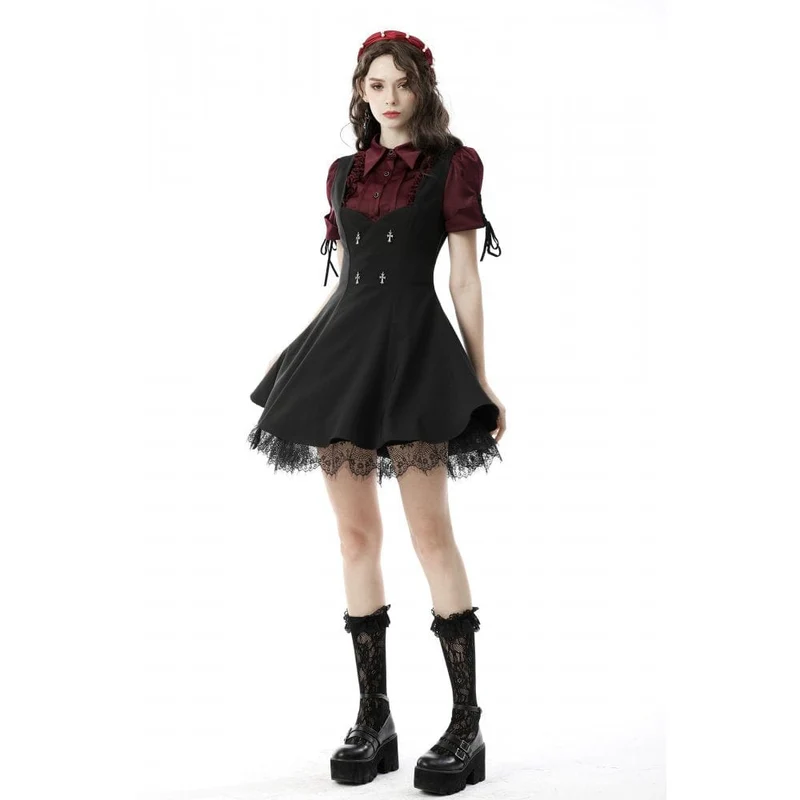Gothic Rüschenhemd mit kurzen Puffärmeln für Damen in Rot