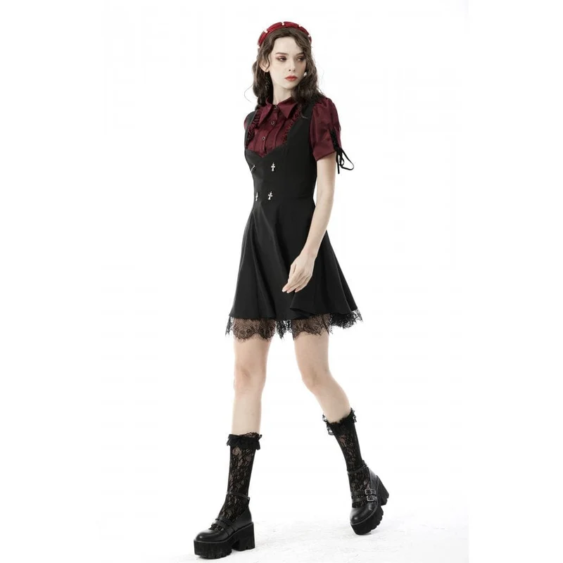 Gothic Rüschenhemd mit kurzen Puffärmeln für Damen in Rot
