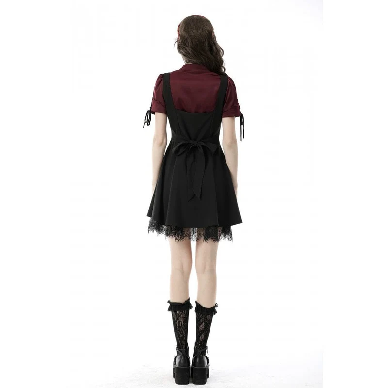 Gothic Rüschenhemd mit kurzen Puffärmeln für Damen in Rot