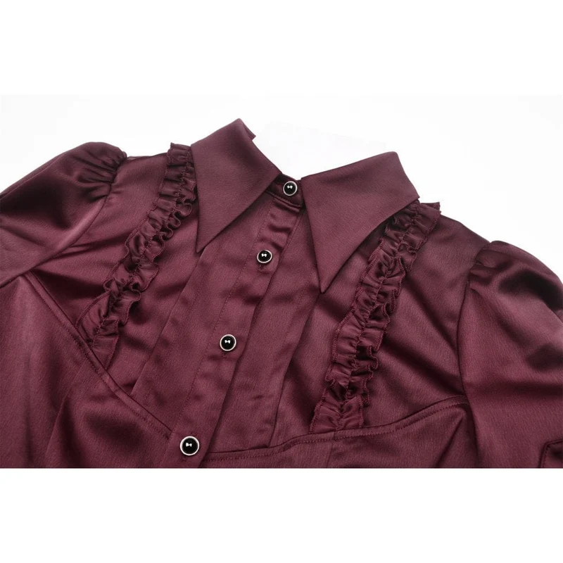 Gothic Rüschenhemd mit kurzen Puffärmeln für Damen in Rot