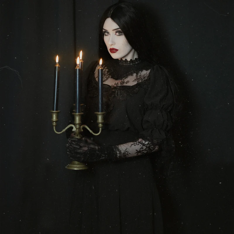 Damen Gothic Stehkragen Spitzenspleiß Maxi Brautkleid