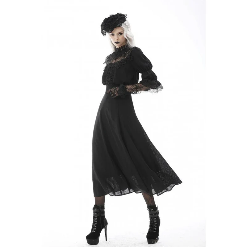 Damen Gothic Stehkragen Spitzenspleiß Maxi Brautkleid