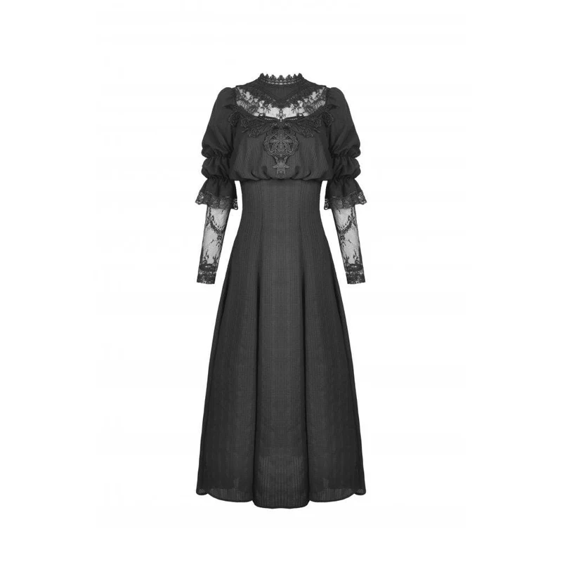 Damen Gothic Stehkragen Spitzenspleiß Maxi Brautkleid